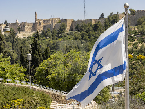 Israeli flag near Old City